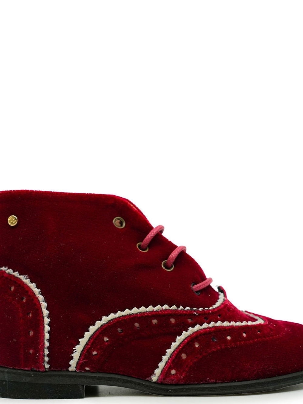 Mannela De Juan Red Velvet Lace-Up Girls Ankle Shoes